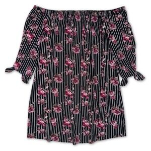 Stella Tweed Off-Shoulder Dress Womens 2X Plus Size Black Floral Midi Whimsigoth